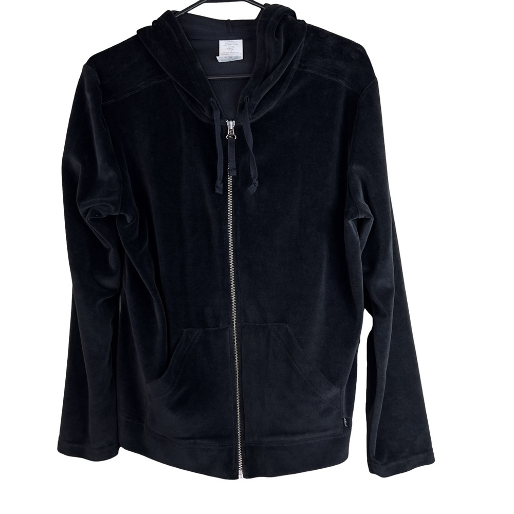 Chic Vintage Velour Long Sleeve Drawstring Hoodie with Zipper Front & Po…